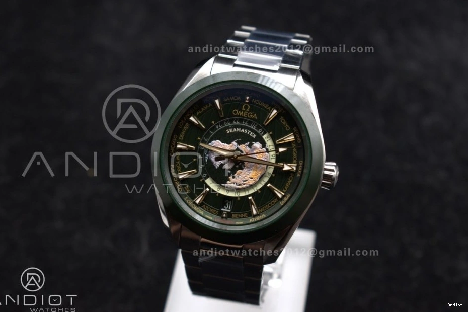 1:1 Ceramic VSF Edition Worldtimer Best 43mm Green SS Super GMT Aqua on Terra A8938 Bracelet Clone 1105